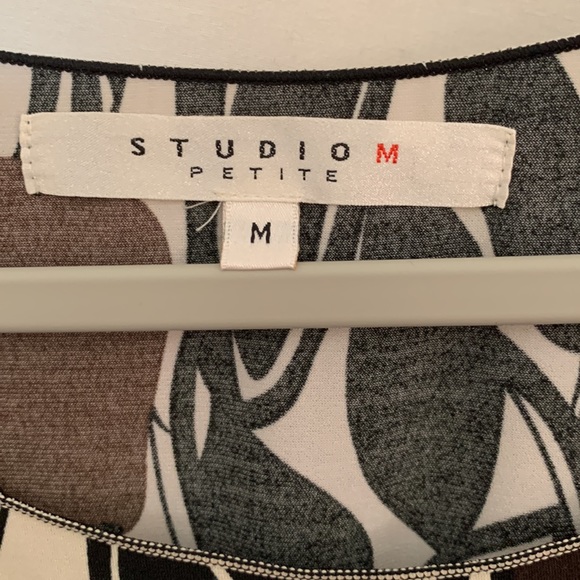 Studio M black brown cream print 3/4 sleeve blouse - Picture 2 of 10